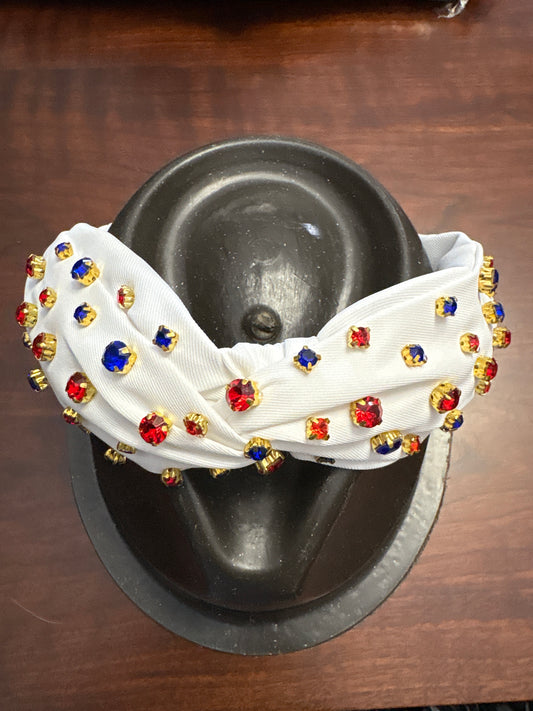 White Headband with Blue & Red Stones