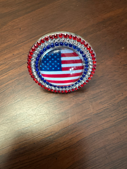 American Flag Ring with Rhinestones