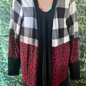 Red Leopard / Black Plaid Cardigan