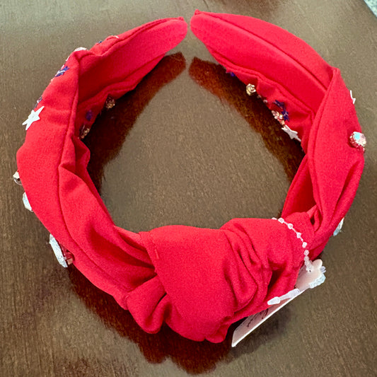 Red Headband with Stars and Peace Sign