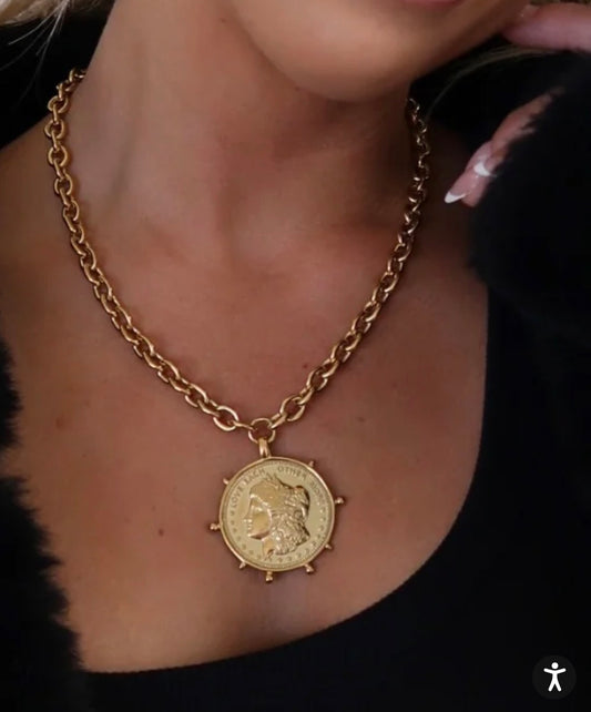 Vintage Coin Necklace with Gold Chain