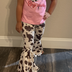 Children’s Pink “Hey Cowboy” Shirt with Cow Print flared leggings
