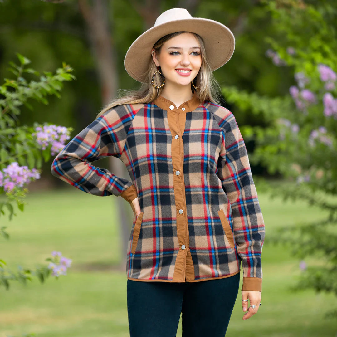 Plaid Flannel Jacket with Snaps