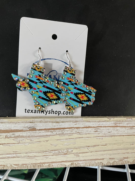 Blingy Aztec Striped State of Texas Earrings