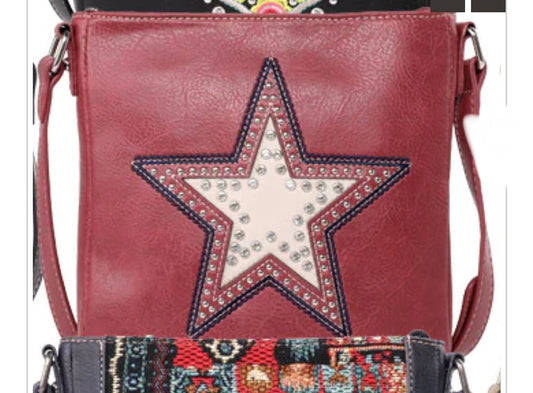 Montana West Red Leather Crossbody with Studded Star