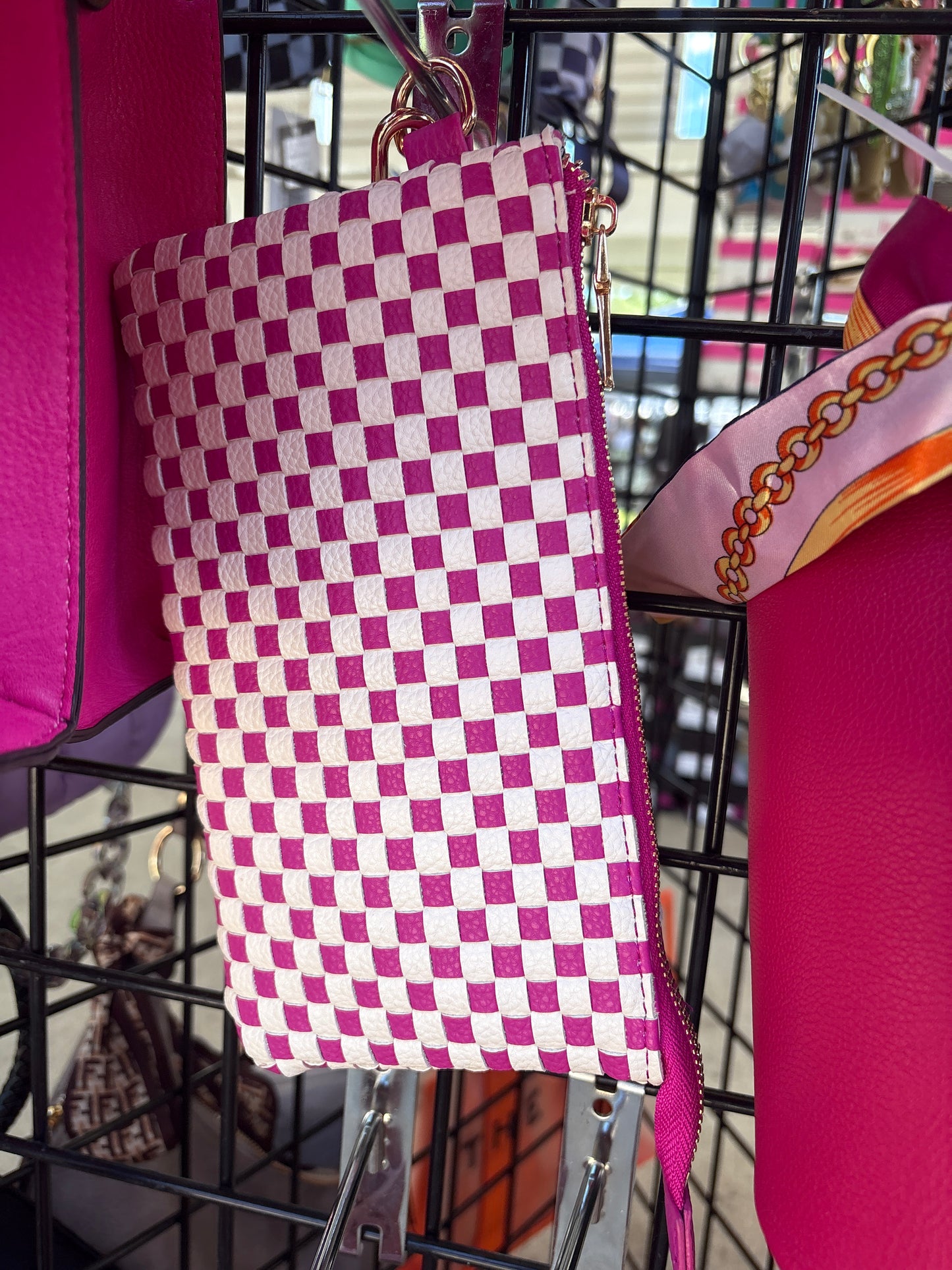 Pink Checkered Wristlet