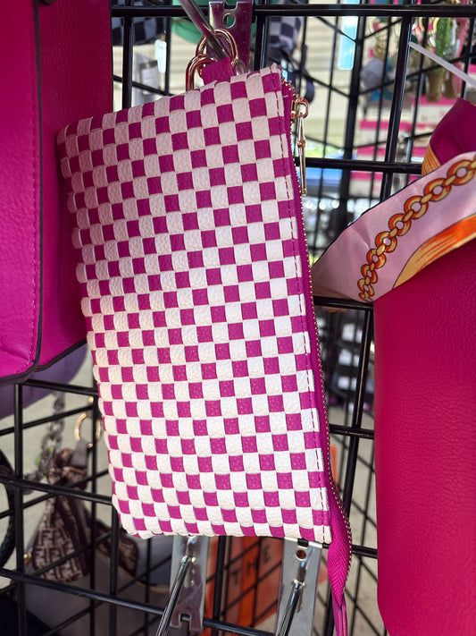 Pink Checkered Wristlet