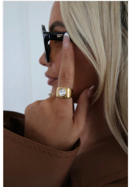 Gold Cuff Ring with AB Stone