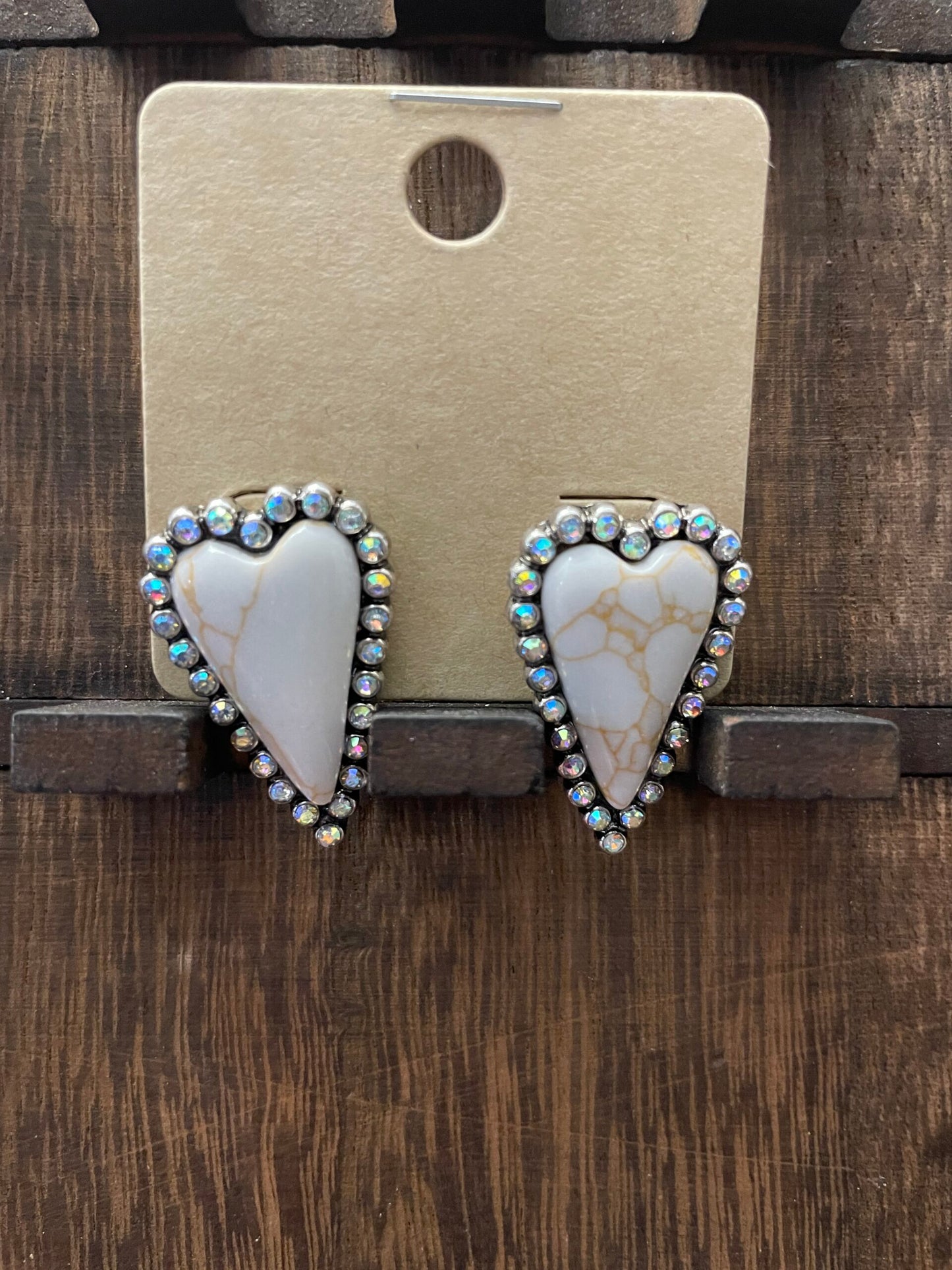 White Stone Heart with Rhinestones earrings