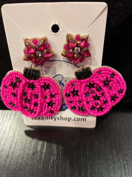 Pink Beaded Pumpkin Earrings