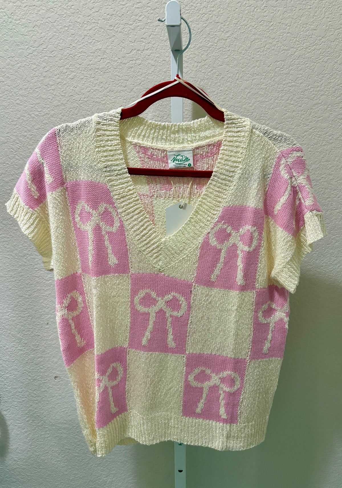Blush & Off White Block Bow Sweater