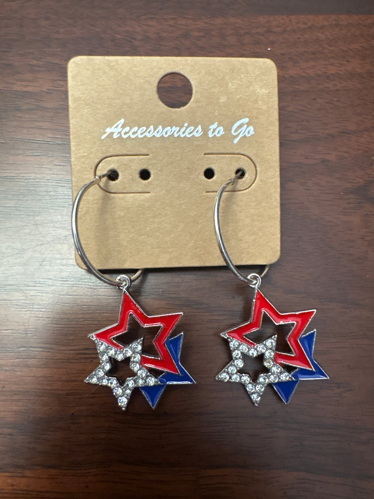 Hoop Earrings with Red, White and Blue Stars