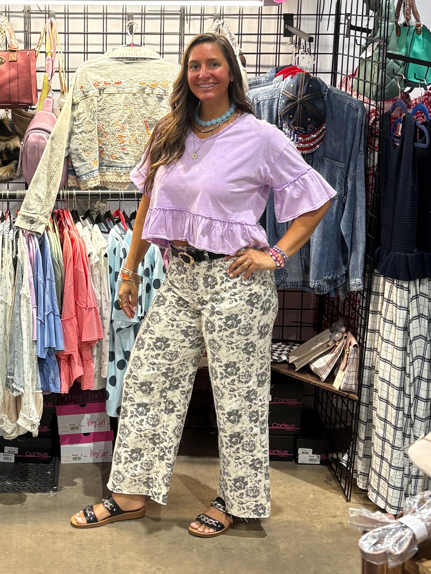 Vine and Love Black and Cream floral Pants