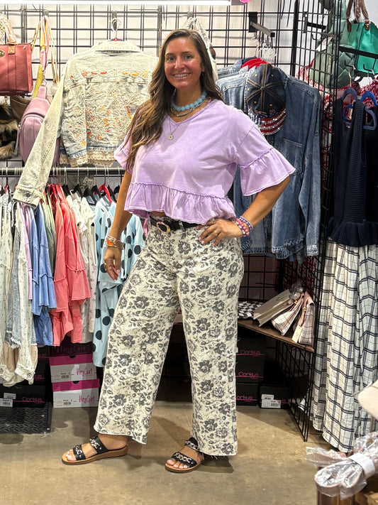 Vine and Love Black and Cream floral Pants