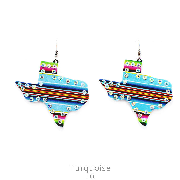 Blingy Texas State Earrings with Black and Blue Stripes