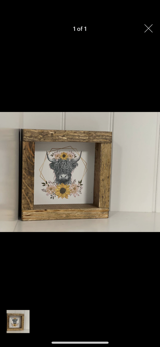 Boho Highland Cow Wooden Box Sign