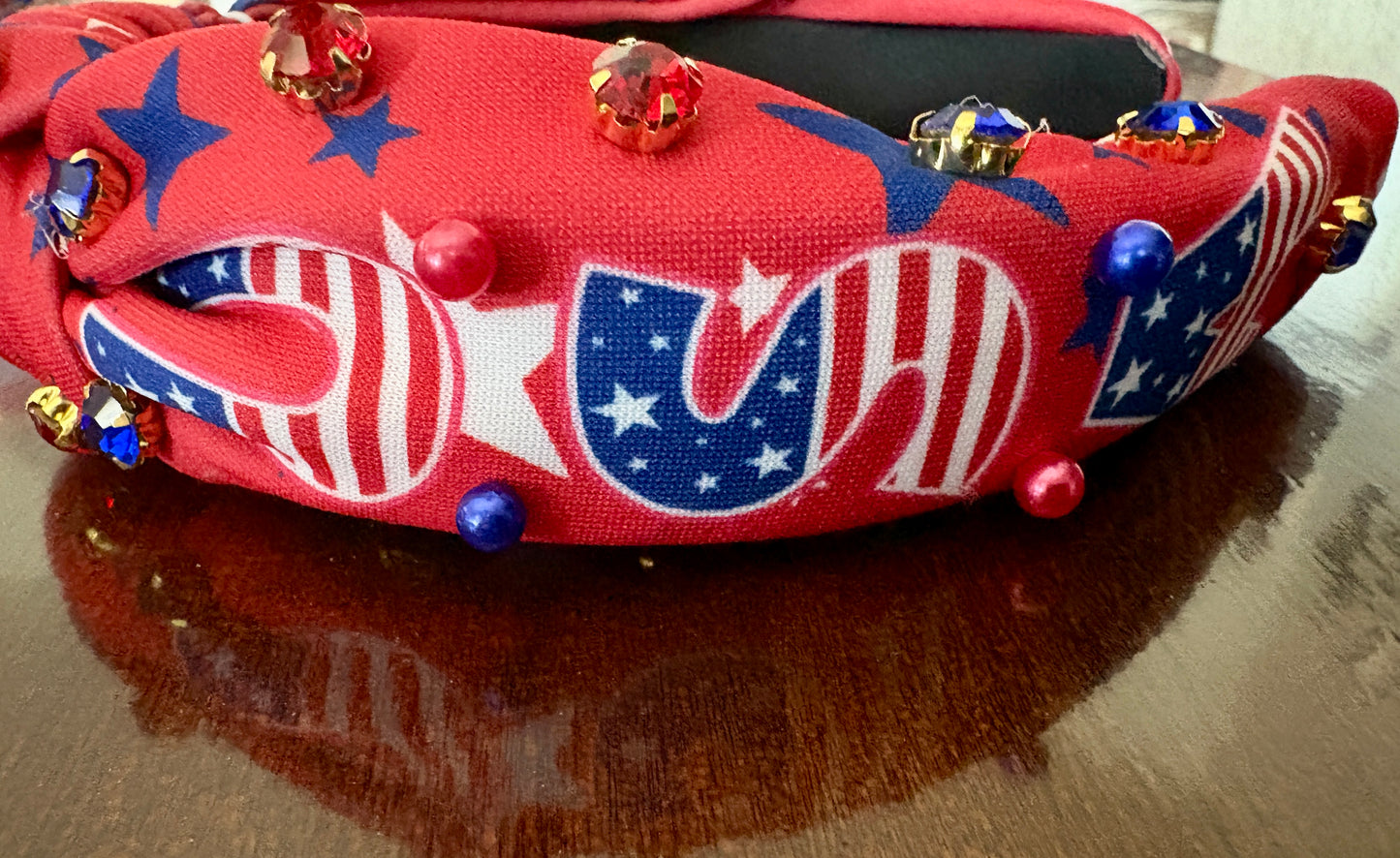 Red USA Headband with Rhinestones