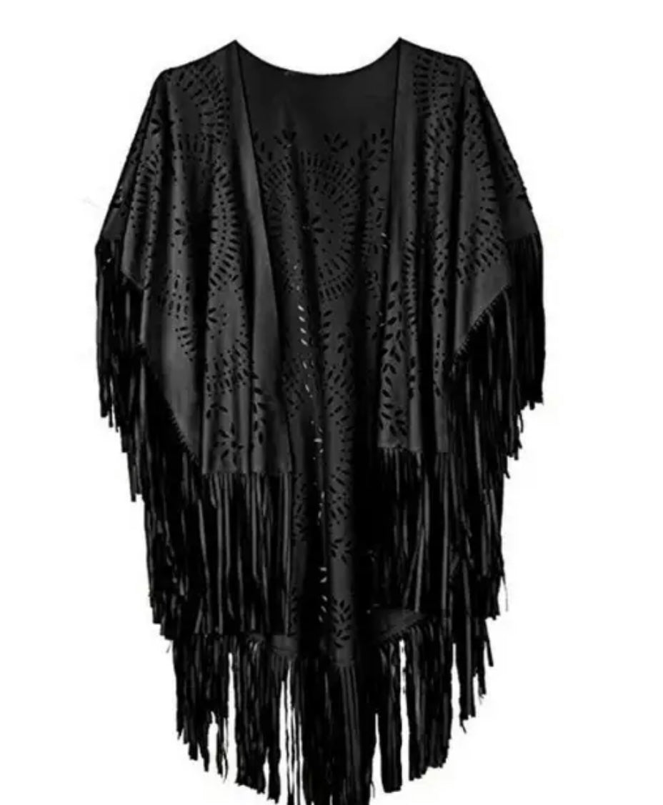 Floral Hollow Out Fringe Tassel Shawl