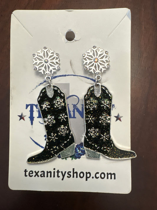 Green Boot With Snowflakes Christmas earrings