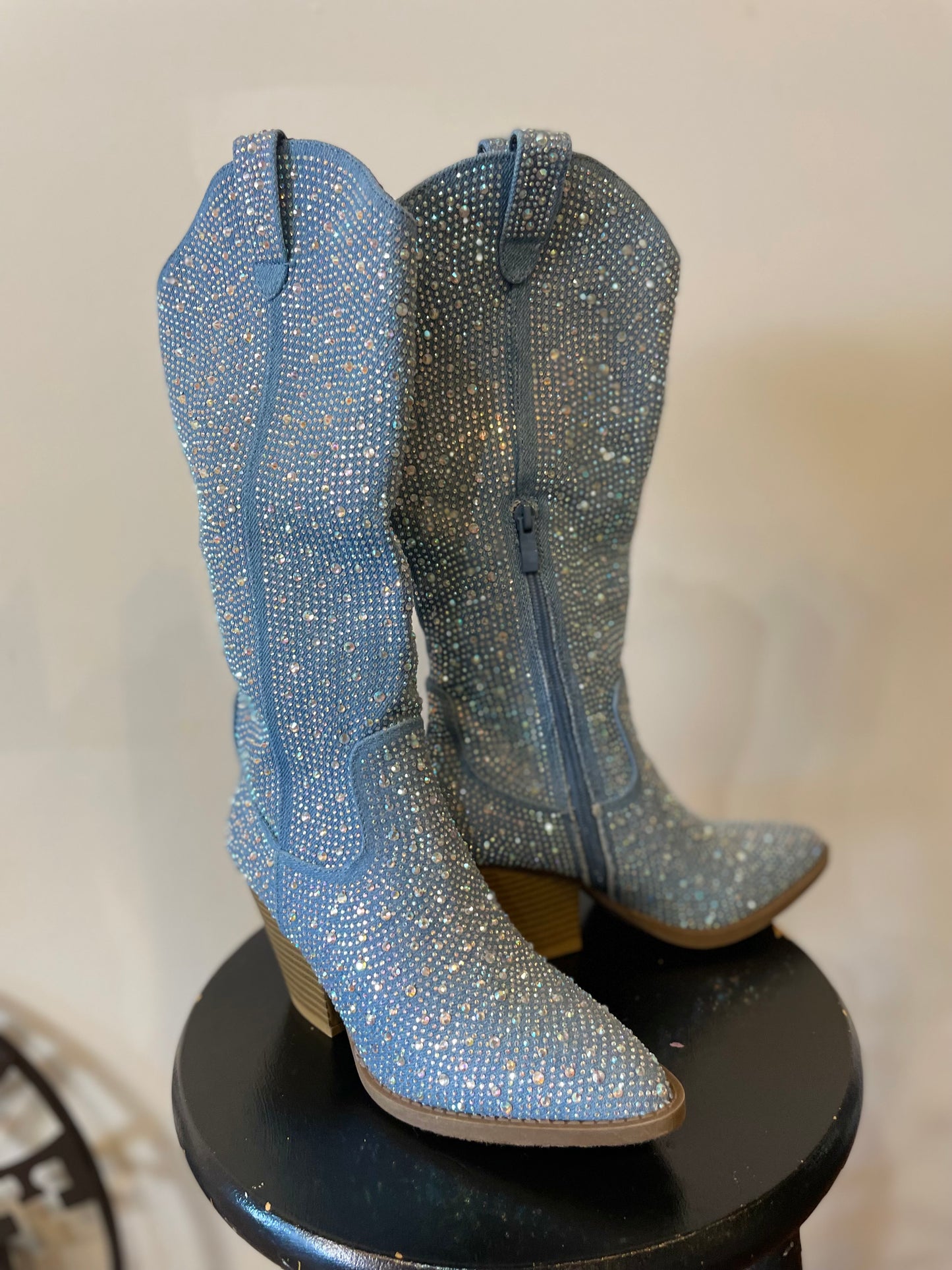 Rhinestone Studded Blue Cowboy Boots