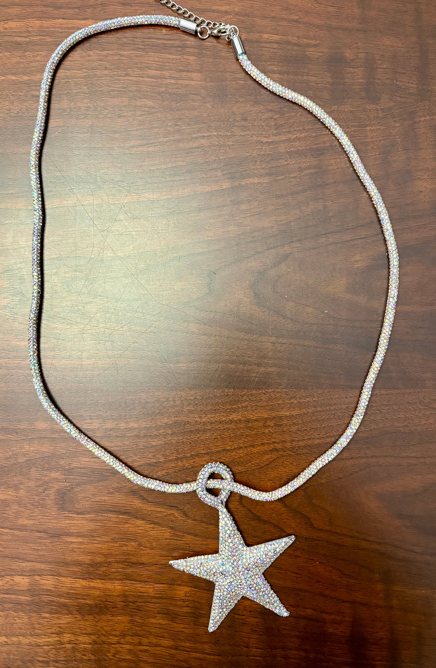 Rhinestone Rope Necklace with Star Pendant