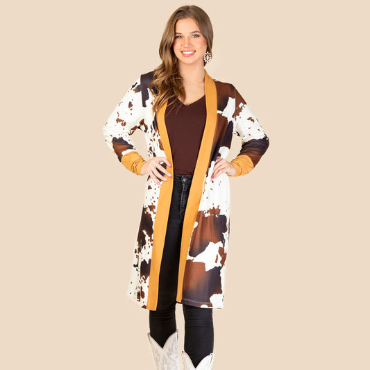 Cow Print Long Cardigan