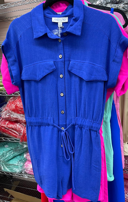 She & Sky Royal Blue Romper