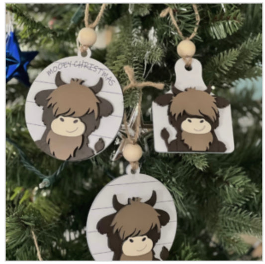 "Mooey Christmas" Highland Cow Ornament