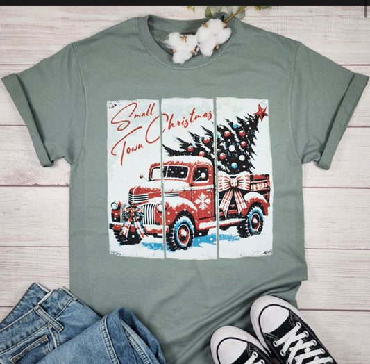 Sage Christmas Tree in Truck Graphic Tee