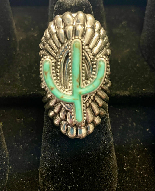 Silver with Turquoise Cactus Ring