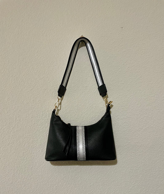 Black Small Purse with Silver and Glitter Strap