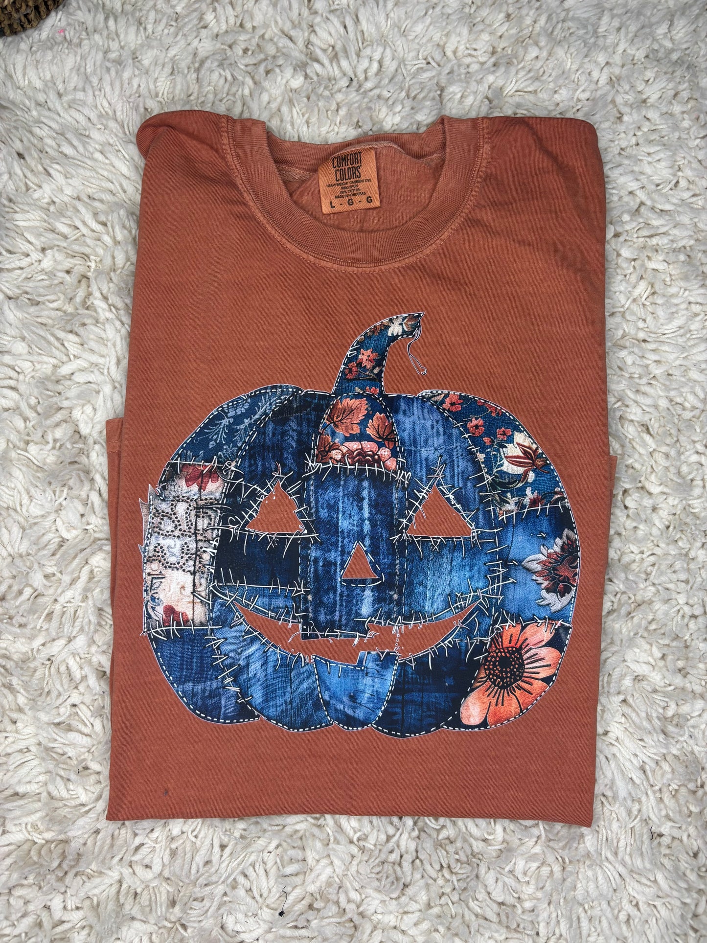 Rust Graphic Tee with Royal Blue Pumpkin