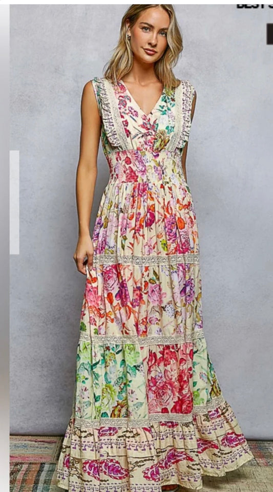 POL Floral Sequin Maxi Dress