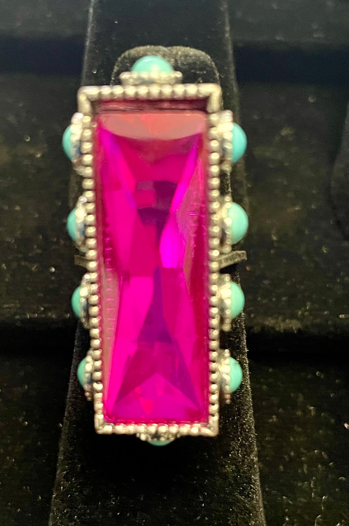 Pink Rectangle Ring with Turquoise Stones