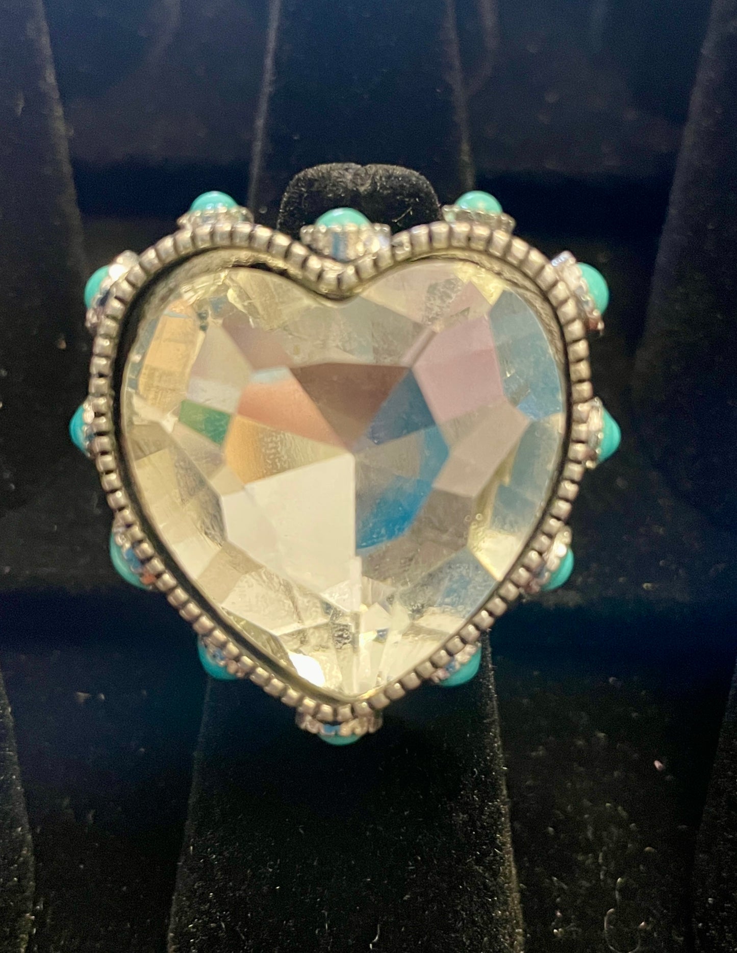 Clear Heart Ring with Turquoise Stones