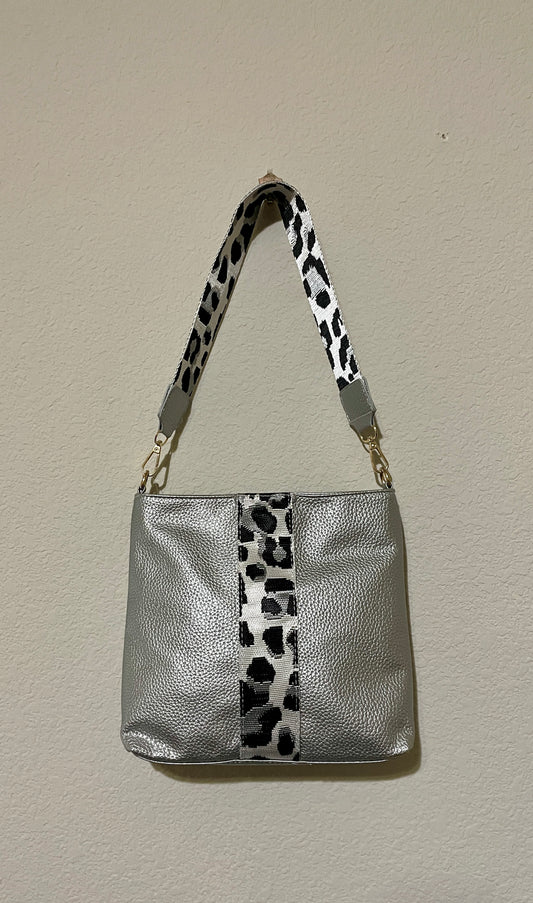 Silver Handbag with Leopard Strap