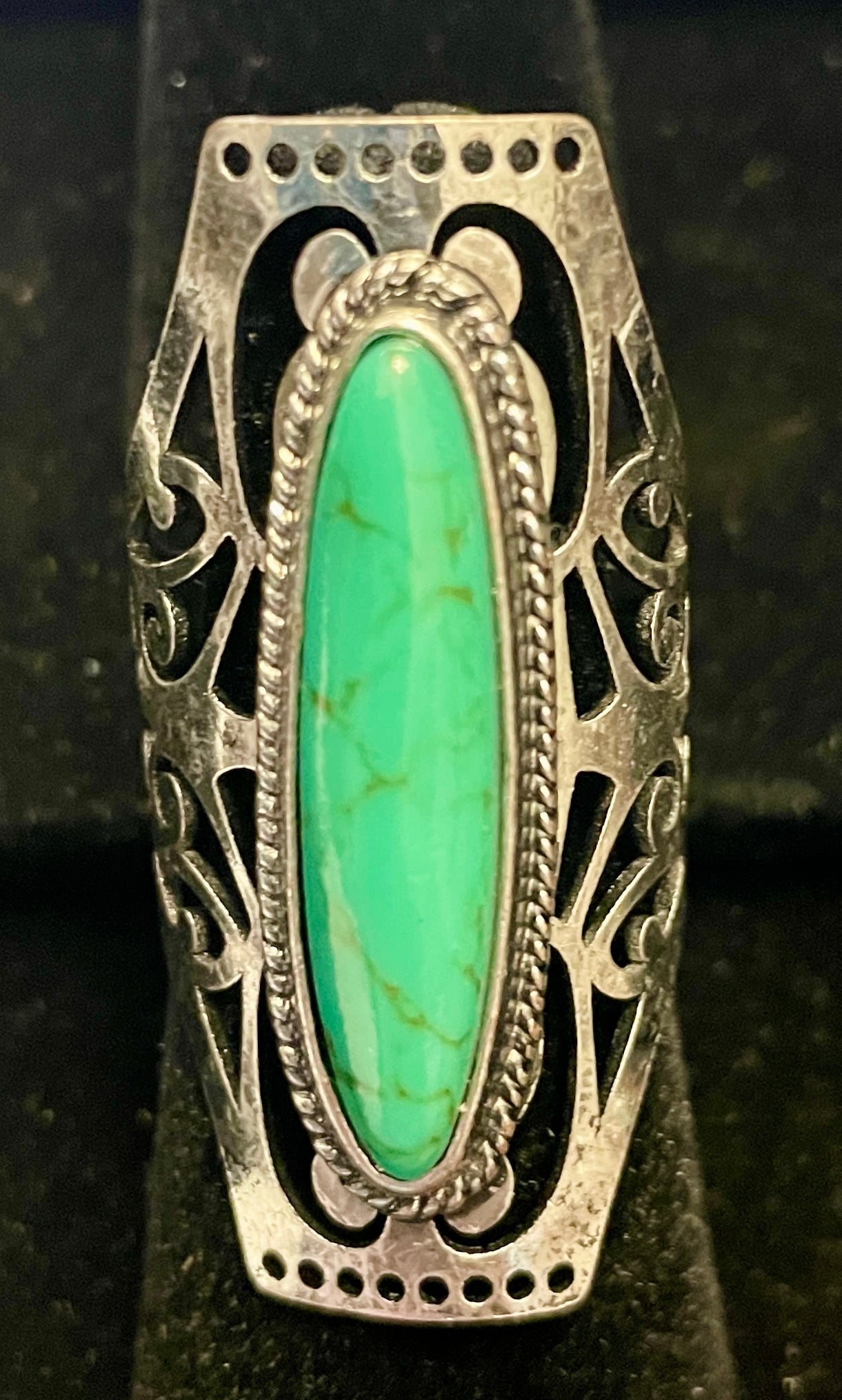 Silver & Green Skinny Oval Ring