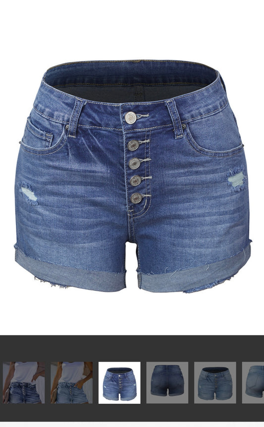 Summer Ripped Buttons Jean shorts