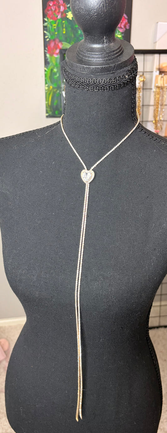 Gold Plated 42” Diamond Chain with Heart AB Stone