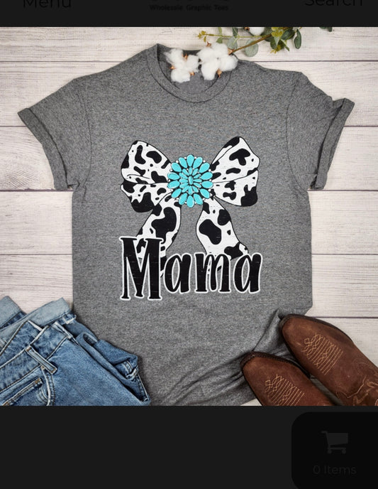 Cow Print Bow “Mama” Tee
