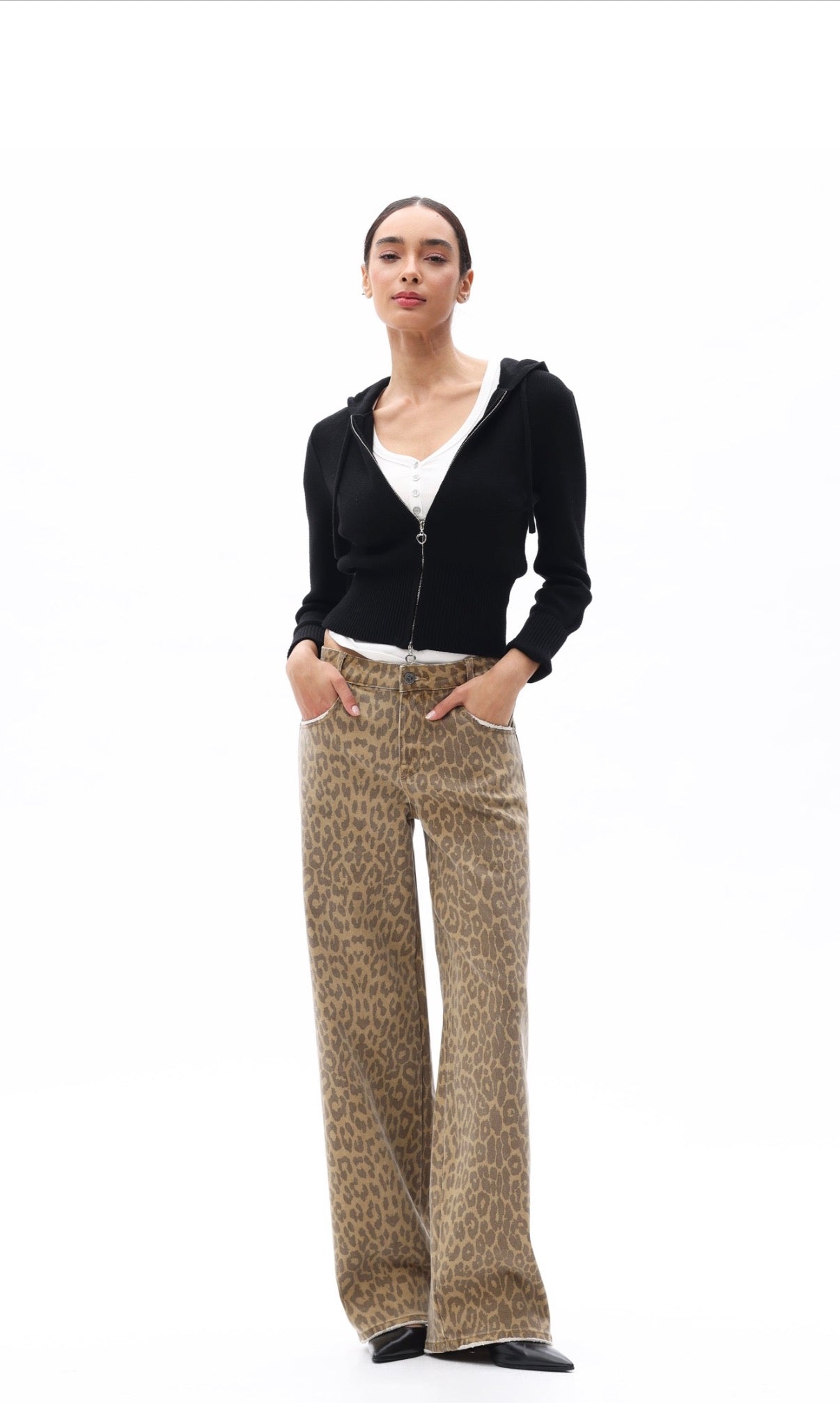 BAYEAS Mid-rise Leopard Straight Leg
