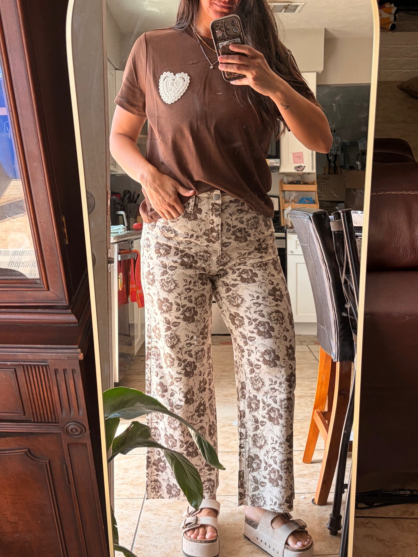 Chocolate Brown Top with Crochet Heart