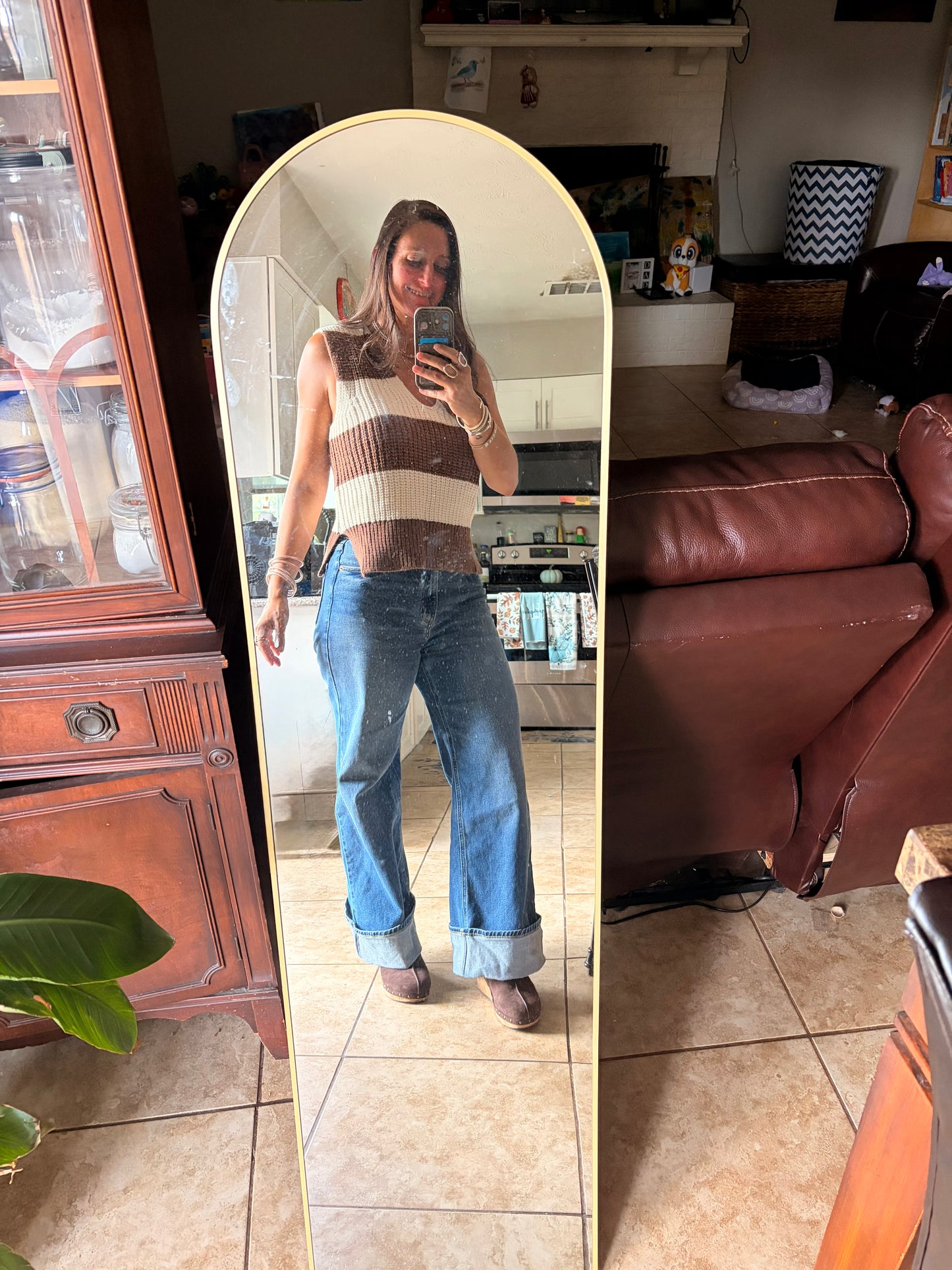 Brown and Cream Striped Sweater Tank