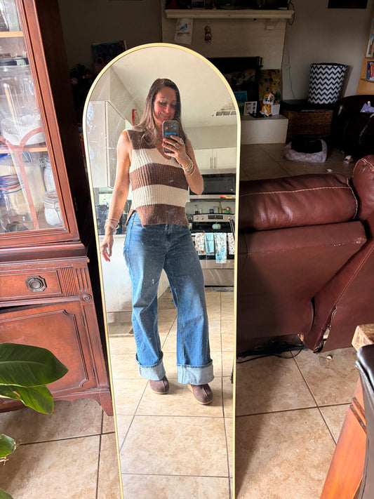 Brown and Cream Striped Sweater Tank