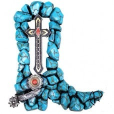 Turquoise Boot with Cross Wall Plaque 12”x10”