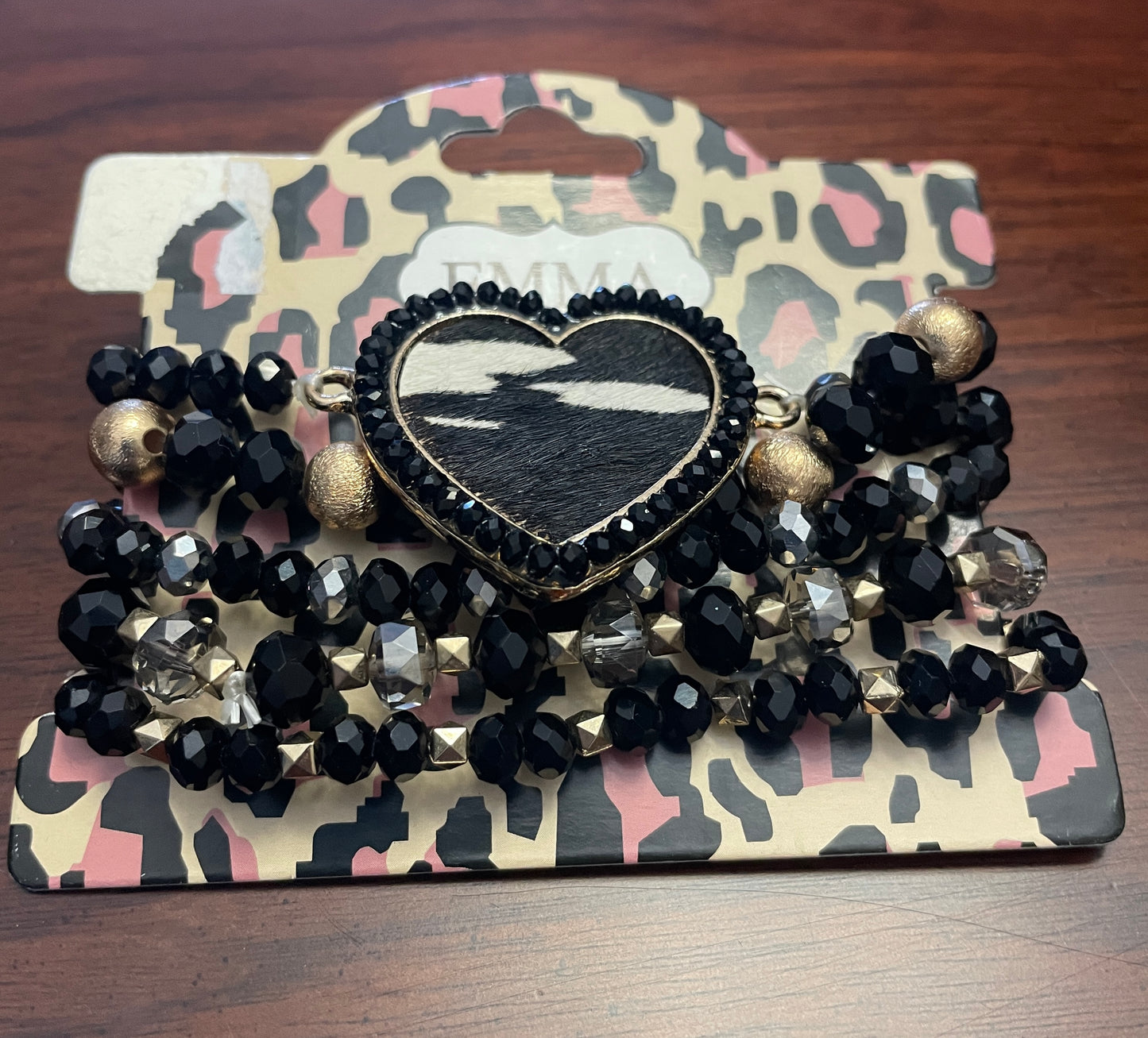 Emma Black Cowprint Heart Bracelet