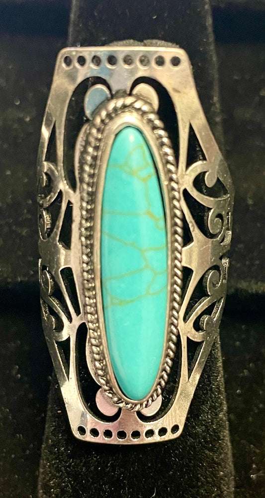 Silver & Turquoise SkinnyOval Stone Ring