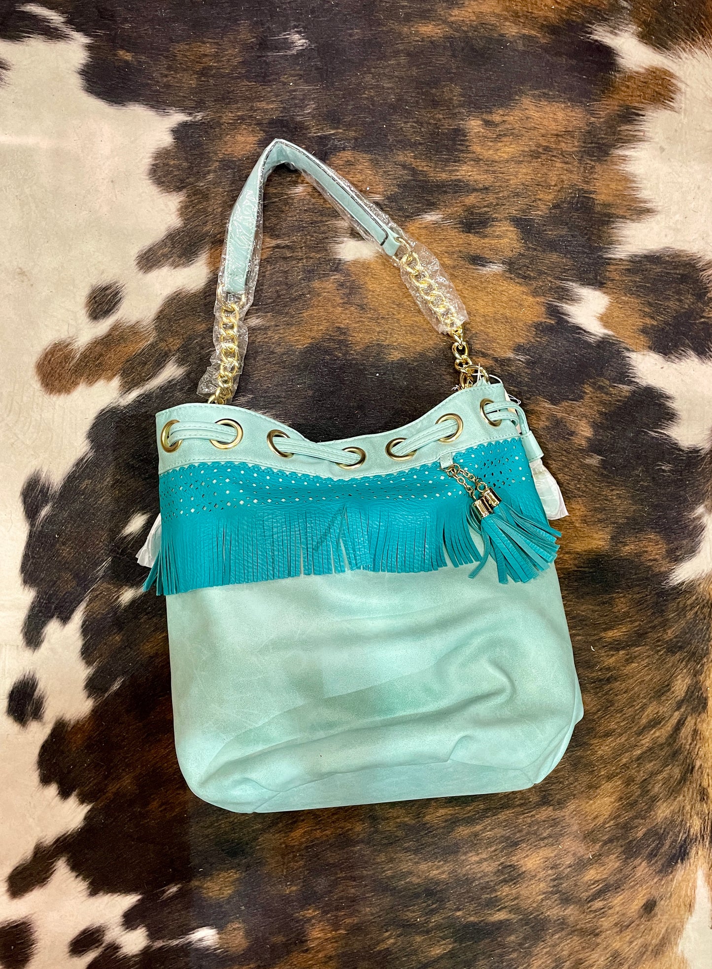 Mint Large Handbag with Fringe