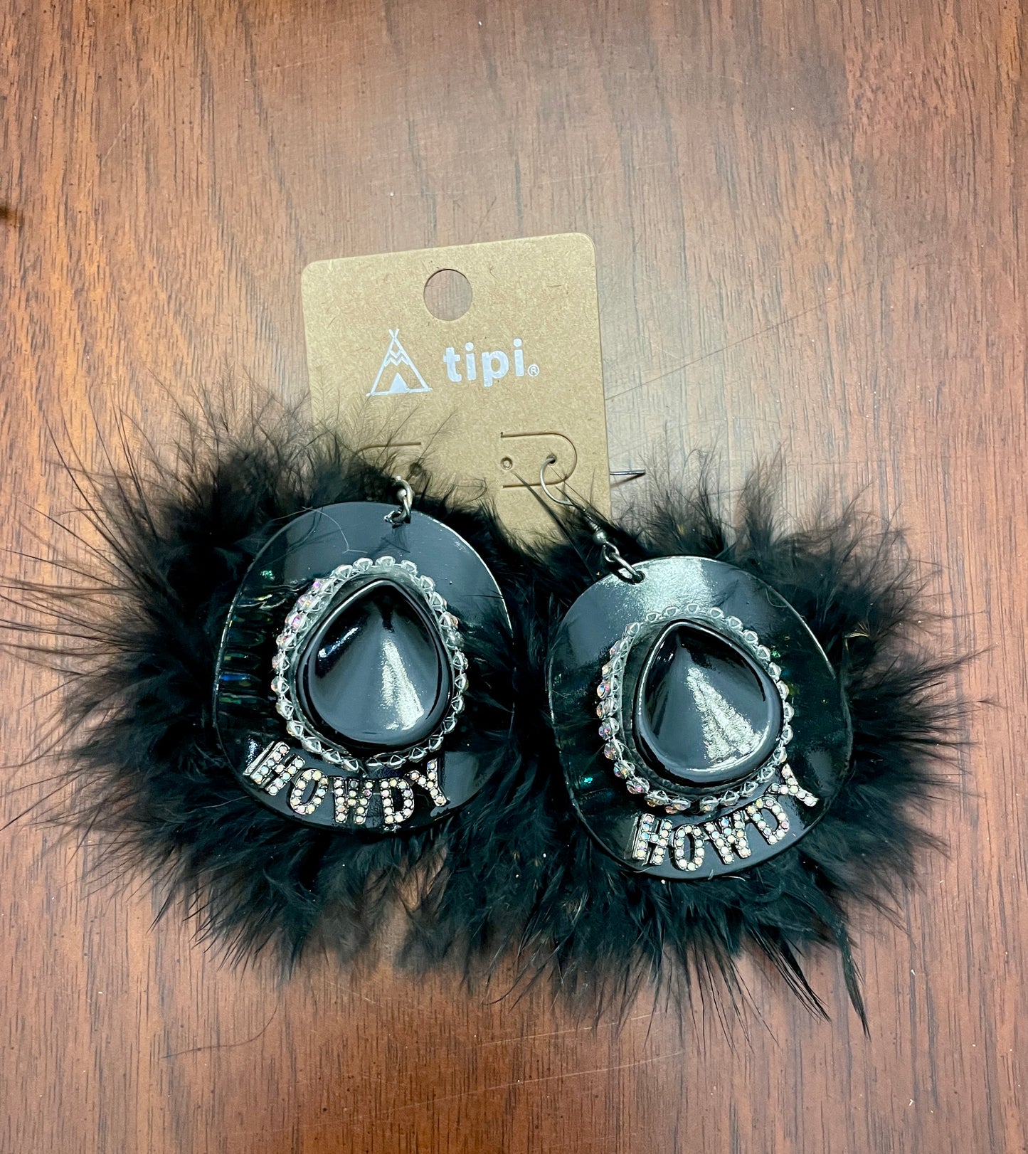 Black Feathery “Howdy” Earrings