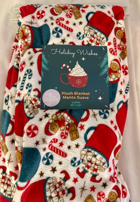 Holiday Wishes Plush Blanket 90 x 90 Queen size